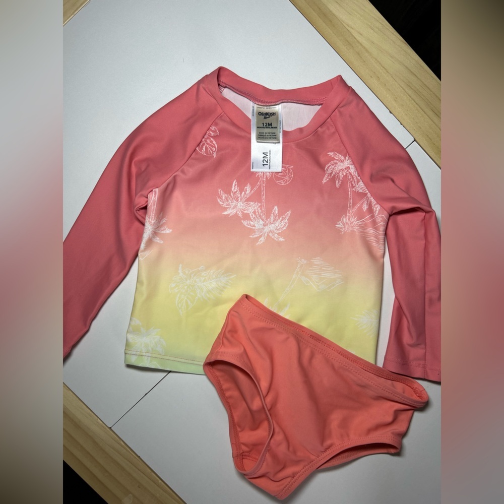 OshKosh B'gosh Pink and Yellow Kids Swim Rashguard